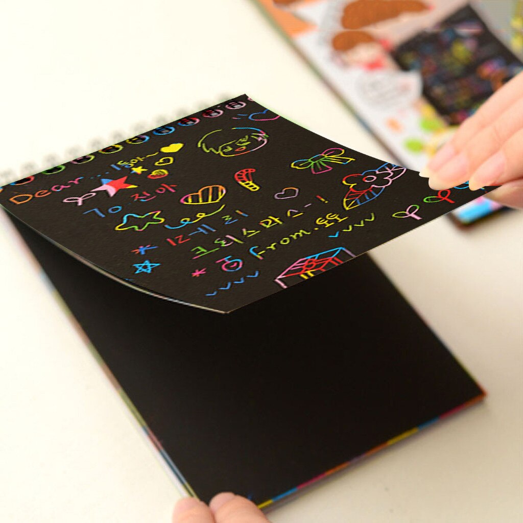 10 Pages Magic Color Scratch Art Paper Children&#39;s DIY Black Scratch Painting Kid&#39;s Colorful Free Graffiti Painting Scratch Book