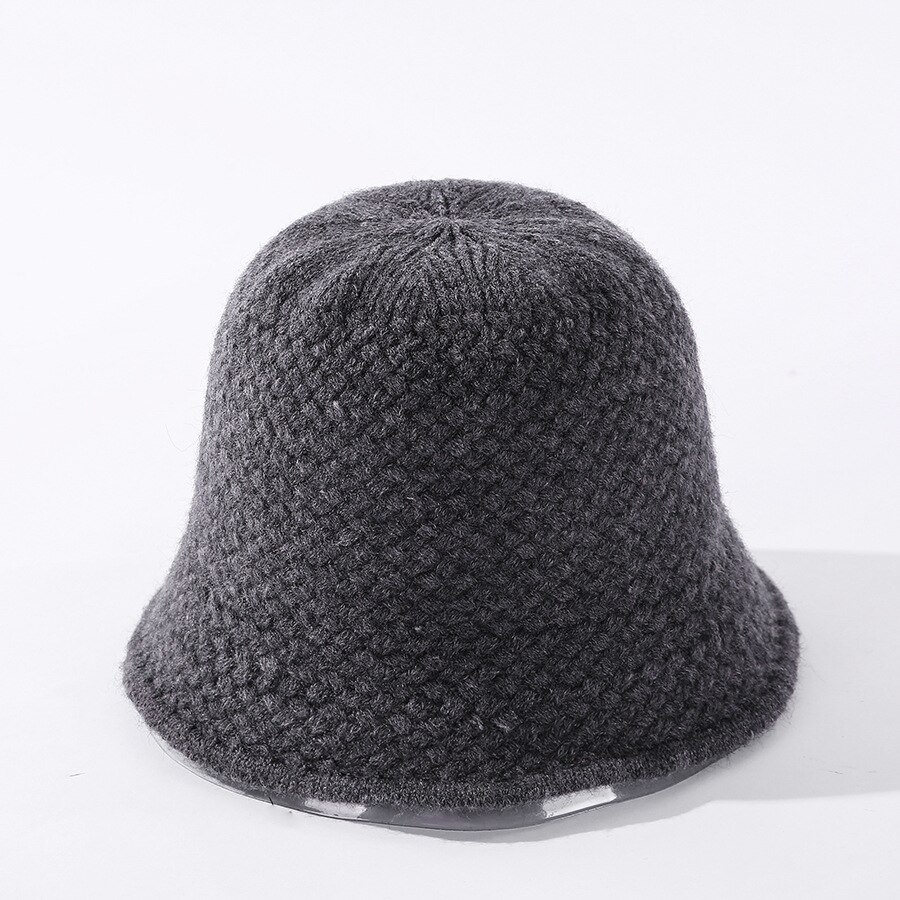 Cokk hue kvinders vinter uld strikke bøttehue vintage fiskerhue ensfarvet tyk varm vinterhue japan koreansk stil: Grå
