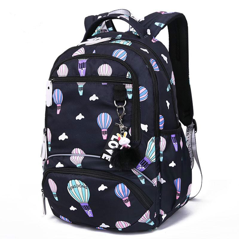 Novo grande mochila escolar bonito estudante impresso à prova dbagágua bagpack escola primária sacos de livro para adolescentes meninas crianças: Black balloon