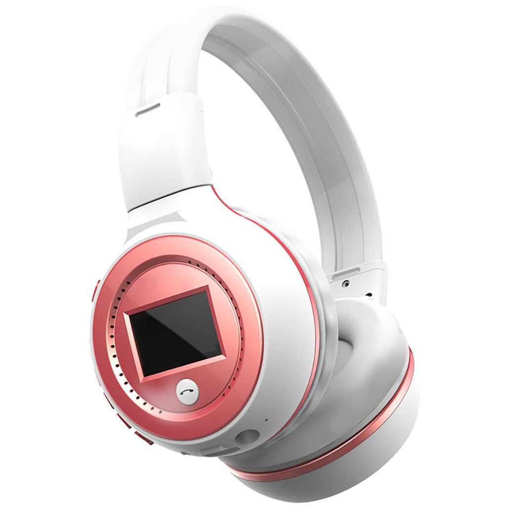 Universal Foldable Sports Wireless Headset LED FM Radio Headphone Support TF Bluetooth Headphone LED Display with Microphone: Pink 