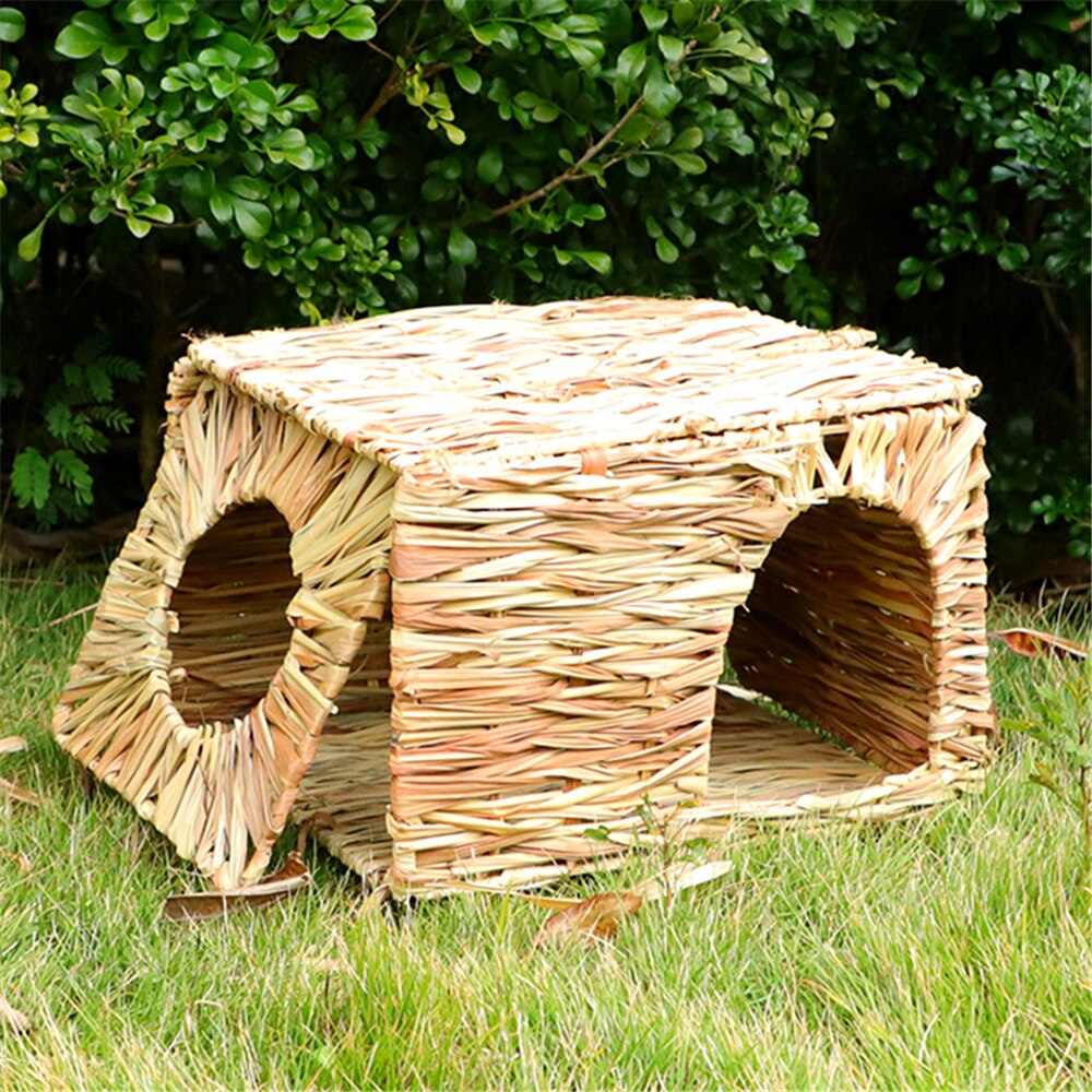Foldable Woven Grass Rabbit Nests Pet Hamster Guinea Pig Cage House Chew Toy Breathable Summer Straw Small Animal Grass Nest