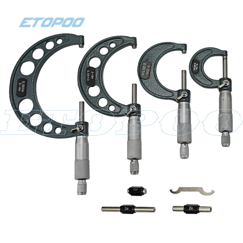 0-4inch Outside Micrometers in sets inch micrometer 0-1" 1-2" 2-3" 3-4' thickness gauge measuring tools