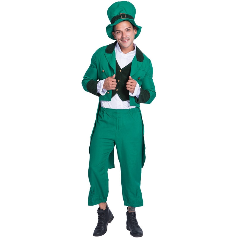 Traje de tres piezas verde clásico para el Día de San Patricio irlandés, vestido de desfile, vestido de , disfraces de espectáculo de escenario, conjuntos de 4 piezas