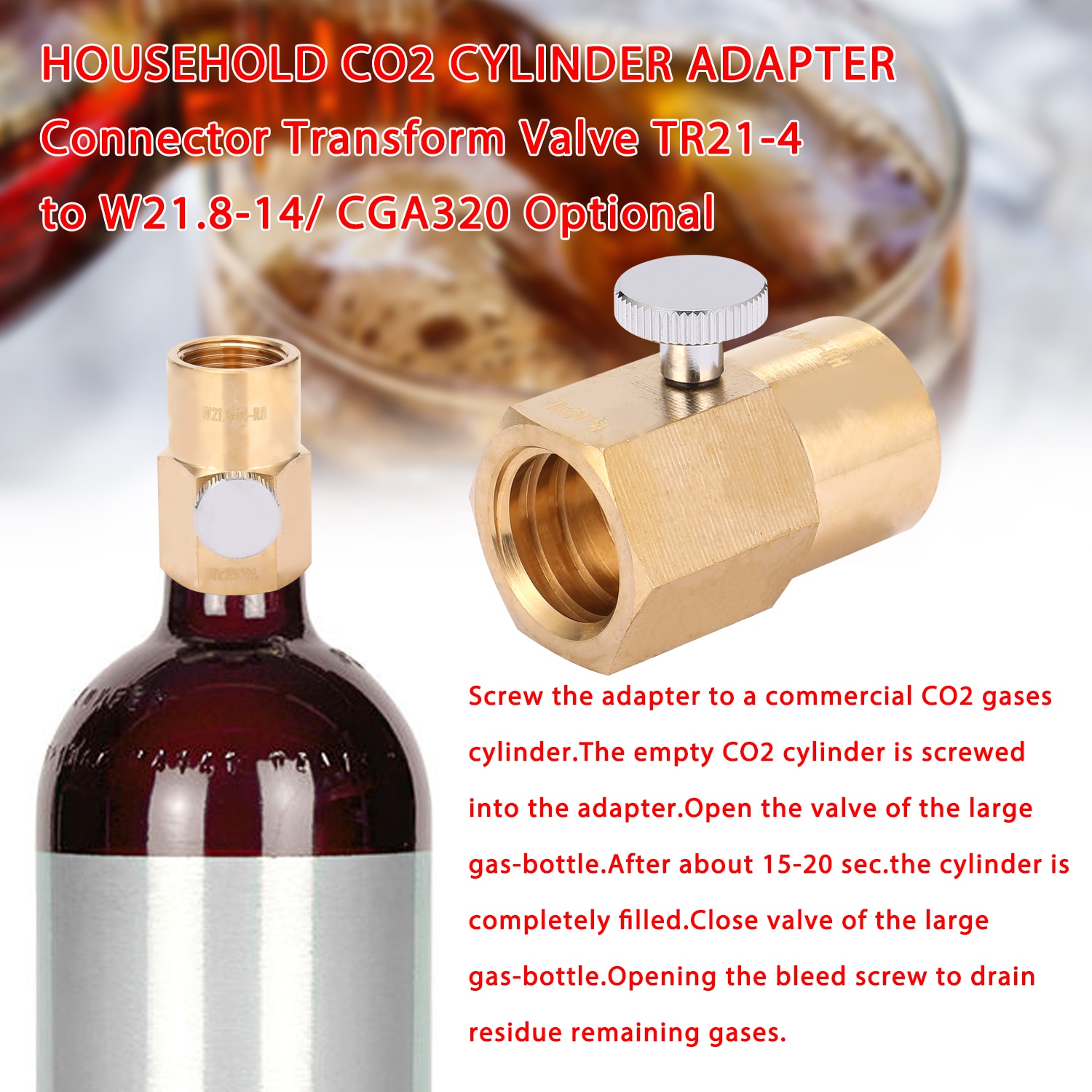 rote husholdning  co2 sylinder adapter sodavann flaske kontakt transformator ventil  tr21-4 til w21.8-14/  cga 320 valgfritt