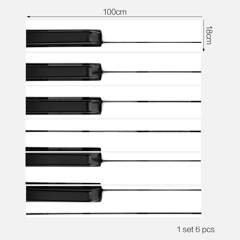 6Pcs 3D Wit Black Piano Zelfklevende Muzikant Trap Riser Stickers Decal