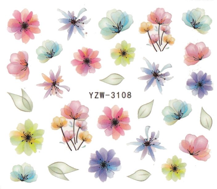 1 pieza de calcomanías para uñas, pegatinas de transferencia de agua, flores románticas, rosas, marcas de agua, deslizador, decoración de uñas, manicura: YZW3108
