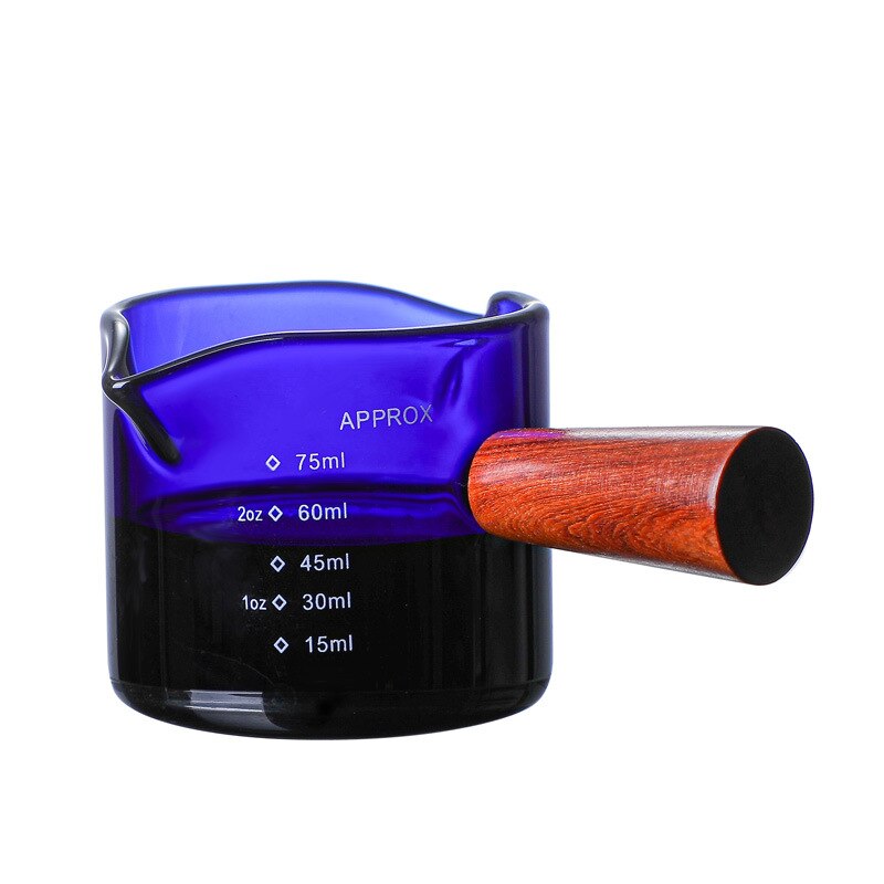 Italian Glass Coffee Measuring Cup Coffee Cup 75ML Stained Glass Wooden Handle Double Milk Espresso Double Ounce Cup: blue wooden handle d
