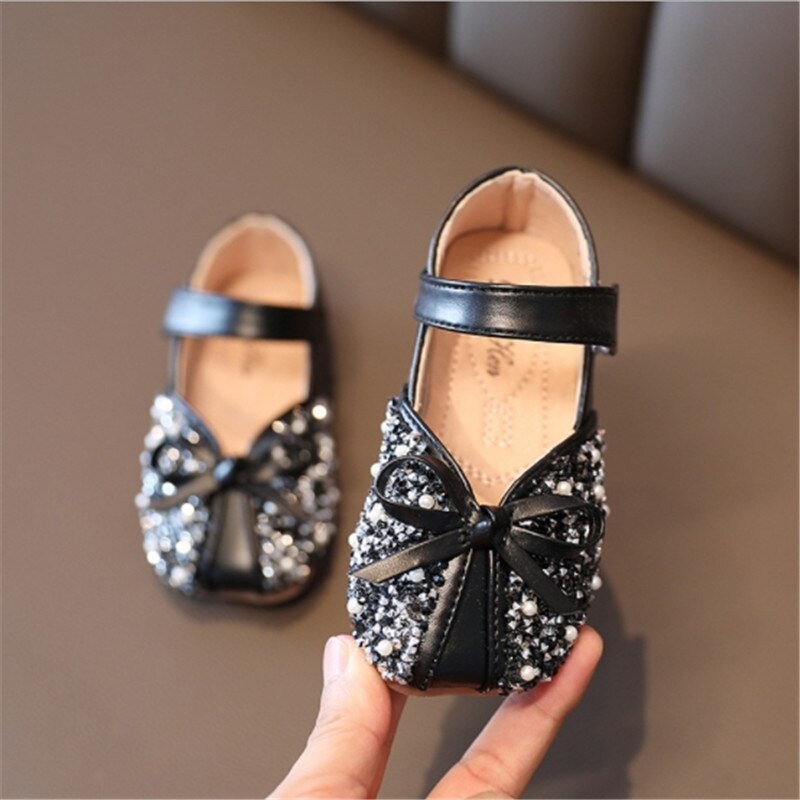 Jy Kinderen Meisjes Bling Schoenen Meisje Pu Prinses Strik Schoenen 21-25 Y-629 TX05: black / 22