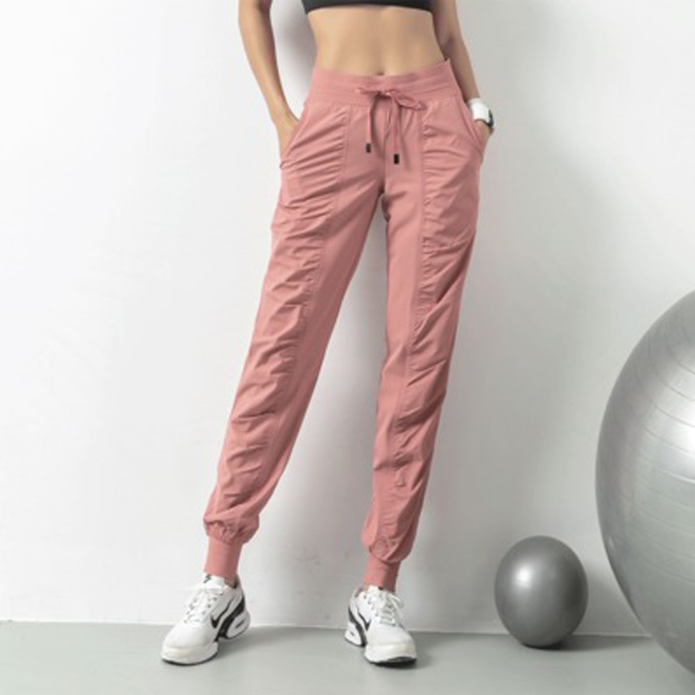 Loose Yoga Trousers Women Sport Running Pants Solid Elastic Fitness Jogging Workout Pants Outdoor Casual Pocket KZ19