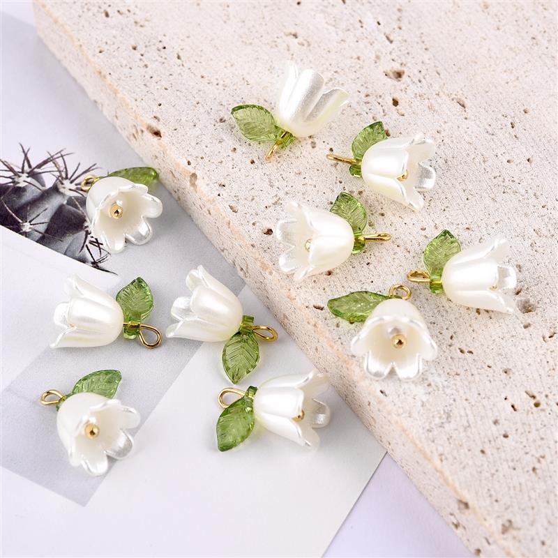 10/100 pz Perla Campana Orchidea Ciondolo Stereoscopico Foglia Fiore Adatto per Collana FAI DA TE Braccialetto Portachiavi Accessori di Gioielli: Marrone