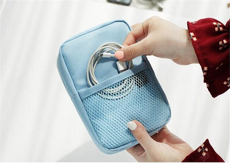 Shockproof Travel Digital USB Charger Cable Earphone Case Makeup Cosmetic Organizer Accessories Bag Pouch: Blue