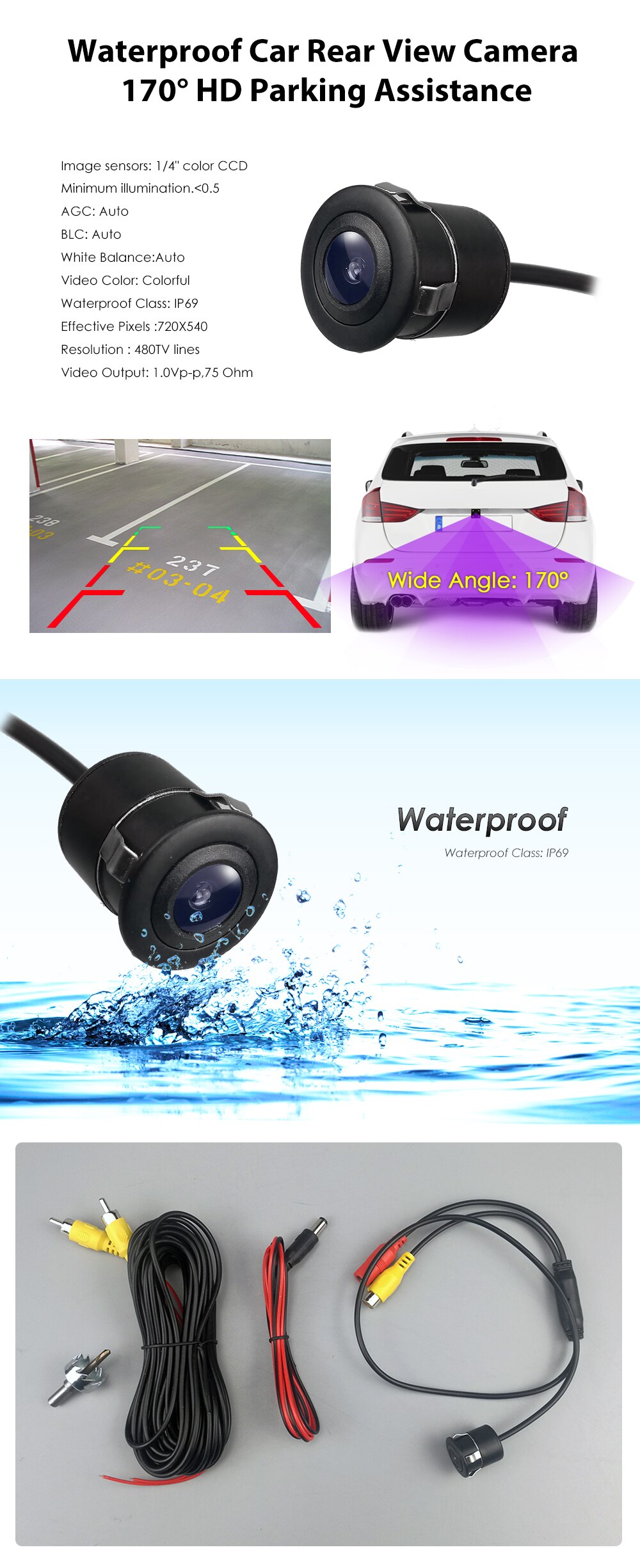 Mini Waterdichte Auto Parking Assistance Omkeren Back Achteruitrijcamera Hd Draad Auto Achteruitrijcamera Met 8 Led Voor alle Auto 'S