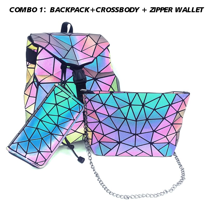 Pomysły na 2020 kobieta moda świetlny geometryczny plecak HOLOGRAM CROSSBODY torba zestaw BOSLA SAC A MAIN