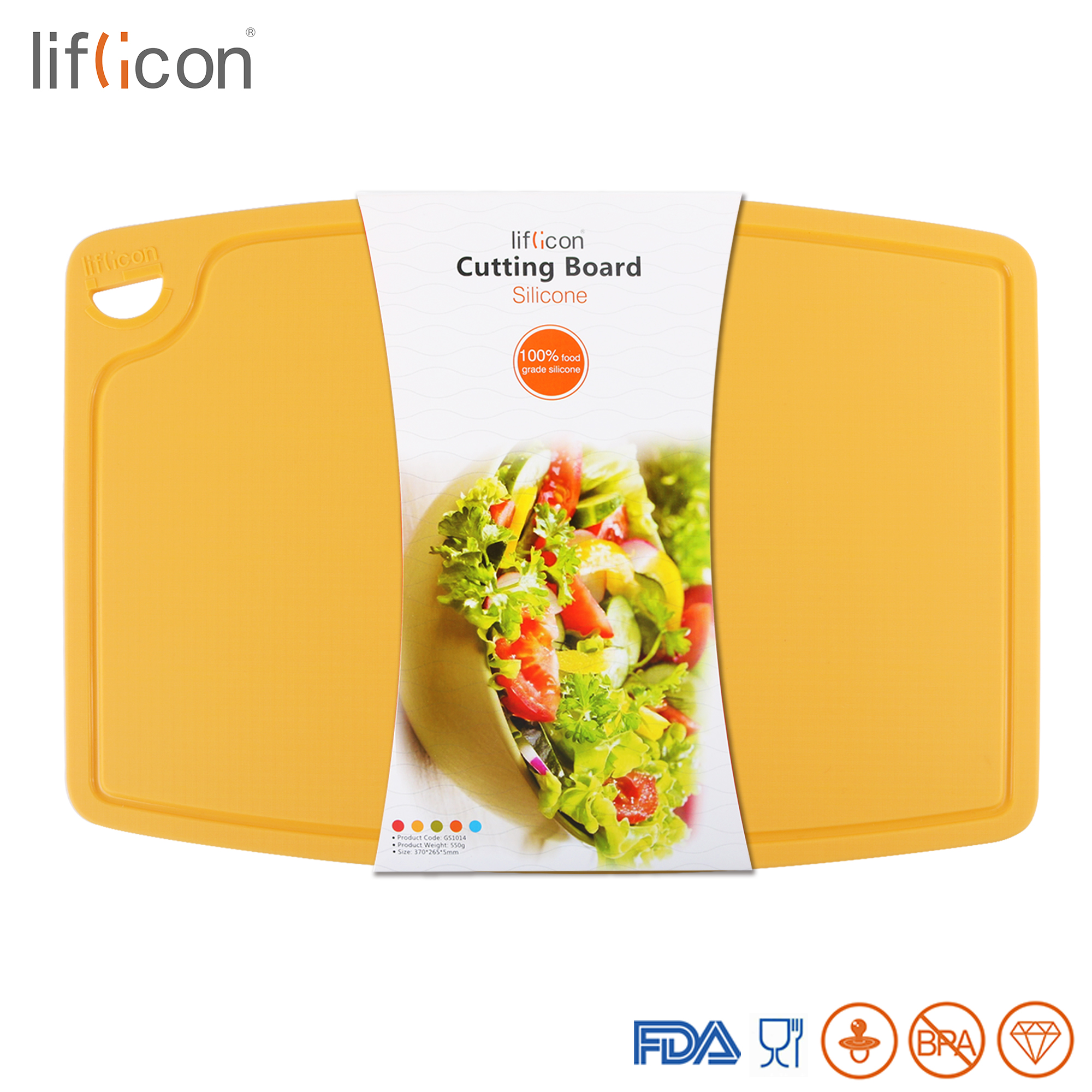 Liflicon Large Silicone Cutting Board Meat &amp; Veggie Cut Prep Nonslip Flexible Chopping Boards Antimicrobial Thick Cutting Boards: Yellow-L