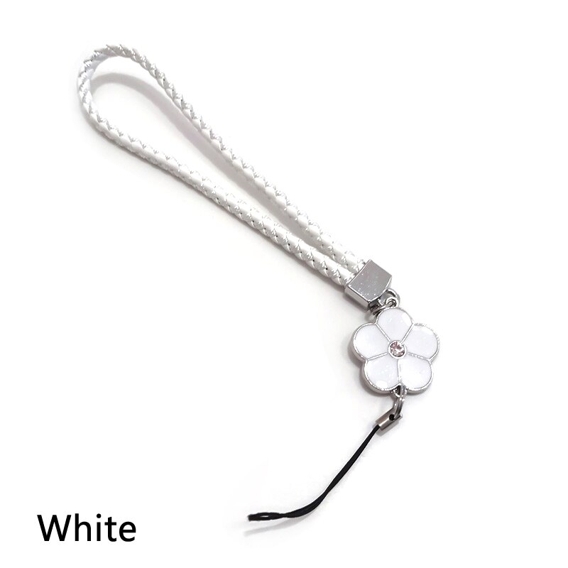 10 Colors Phone Braided Lanyard for Keys ID card USB stick Cell Phone Strap flower Weave rope Non-slip Short Lanyards Universal: White
