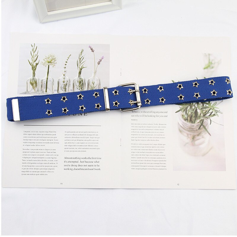 Double Grommet Belt Canvas Belt Double star Hole Belt for Women Punk Rock Jeans Belt: blue