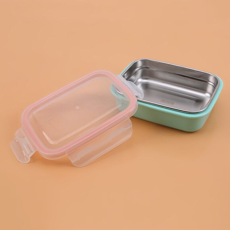 Rvs Bento Box Effen Kleur Lunchbox Voor Kids Lekvrije Kinderen Bento Lunchbox Voedsel Container Doos: green