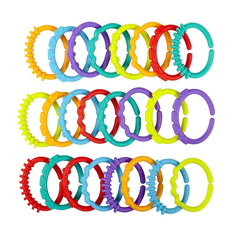 Regenbogen Ring verbunden mit der Hand Ring Ring Baby Auto hängende bett karte BeißRing spielzeug (24 teile/beutel) WJ249