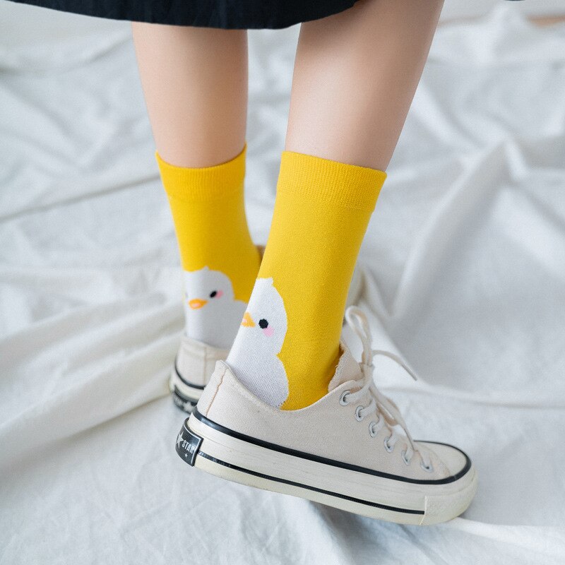 Forår og sommer instagram unisex sokker stil tegneserie dyr kvinder & #39 ;s tube sokker chick søde sokker  eu 35-43 str.
