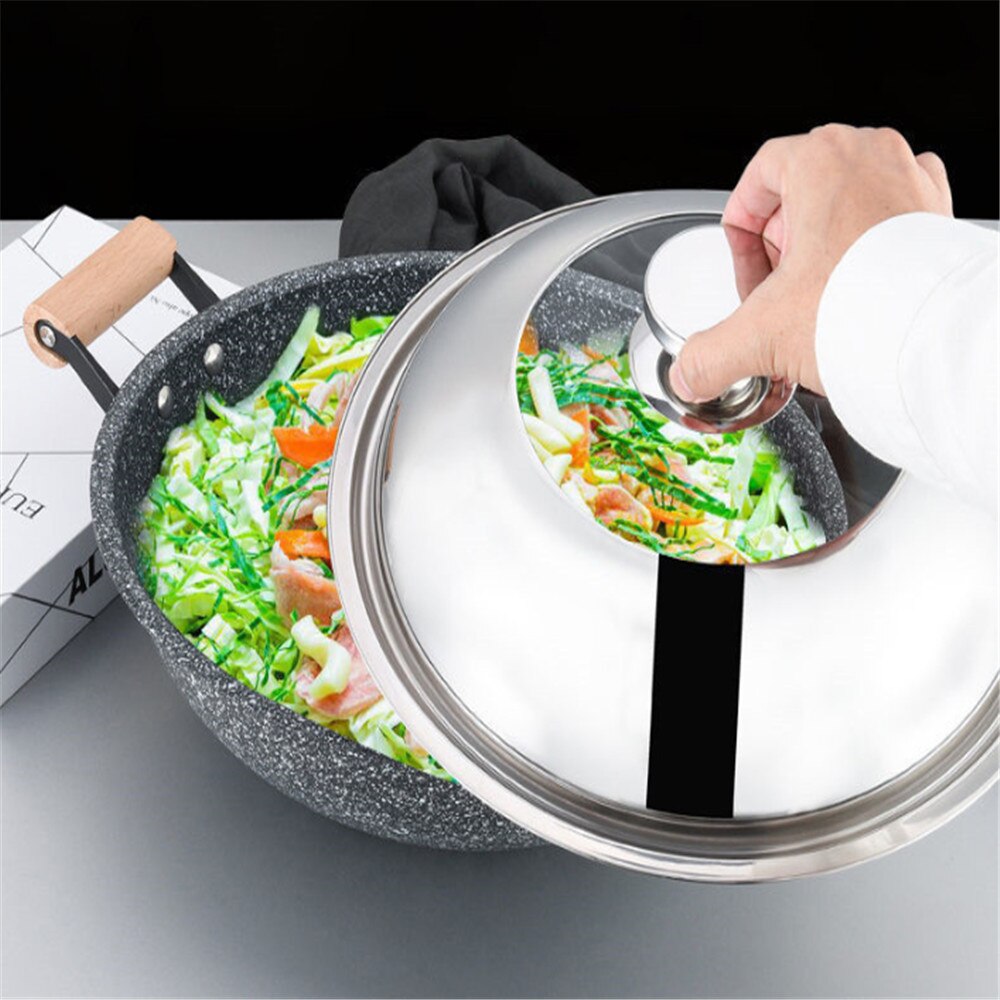 34cm Pan Lids Frying Pan with Lid Stainless Steel Pot Lid Pan Cover Thicken Visible Wok Lid Glass Lid Wok Lid Frying Pan Covers