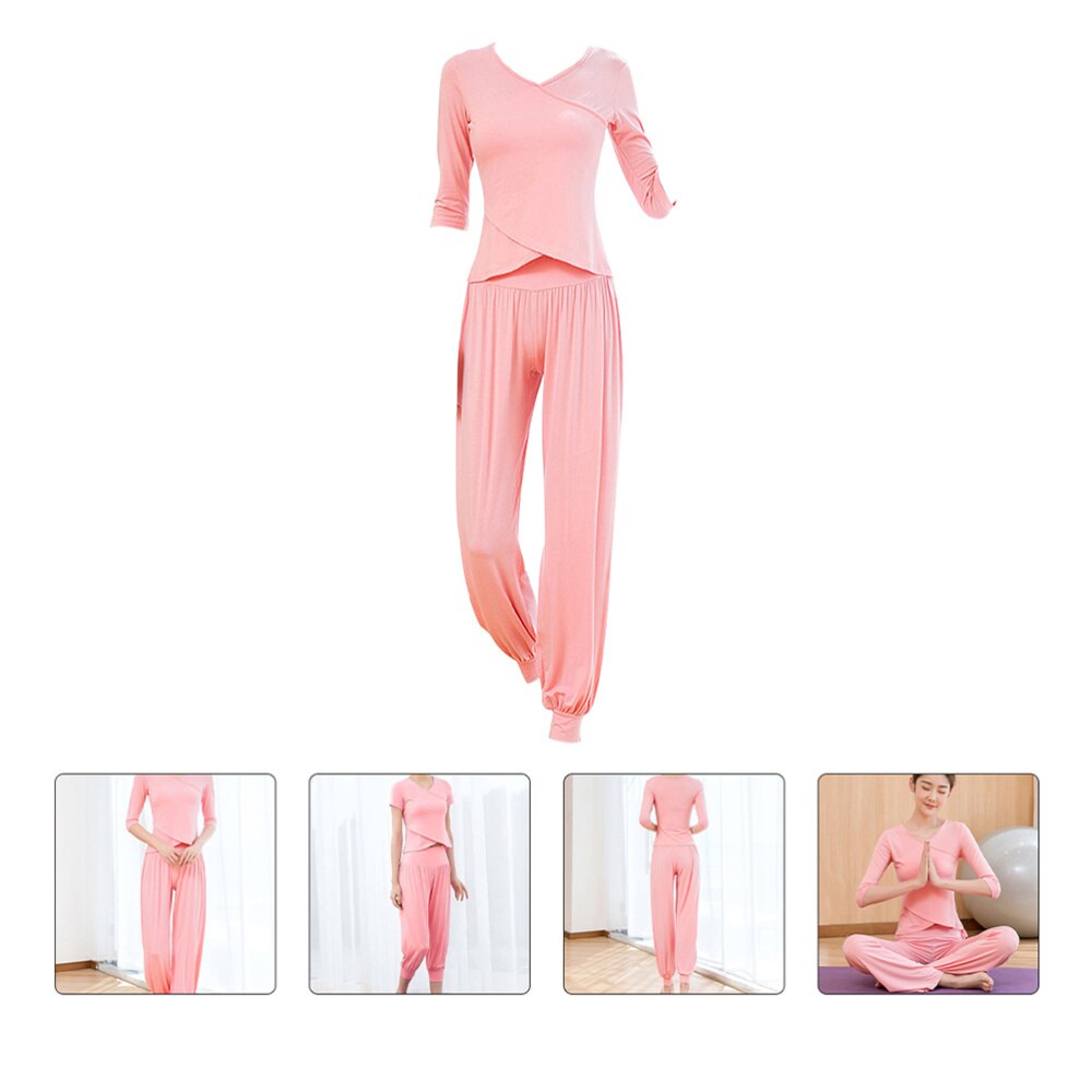 1 Set Loose Yoga Outfits Chic Fine Activewear Fitness T-shirt Pants Half Sleeve Clothes Workout Kit: M