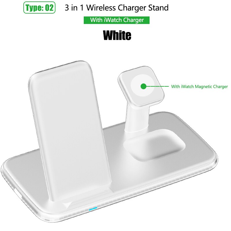 15W 3 In 1 Qi Draadloze Oplader Stand Voor Iphone 11X8 Samsung S20 Snel Opladen Dock Station voor Apple Horloge 5 4 3 Airpods Pro: With Watch White