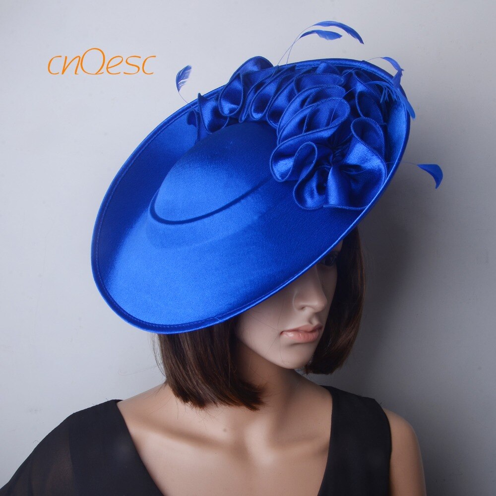 ! Royal blue Large Matte satin fascinator Formal hats four wedding Women's hat