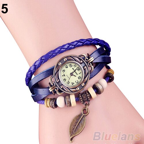Women's Watch Retro Leather Bracelet Tree leaf Decoration Wrist Watch Ladies Quartz Watch relogio feminino часы: Blue