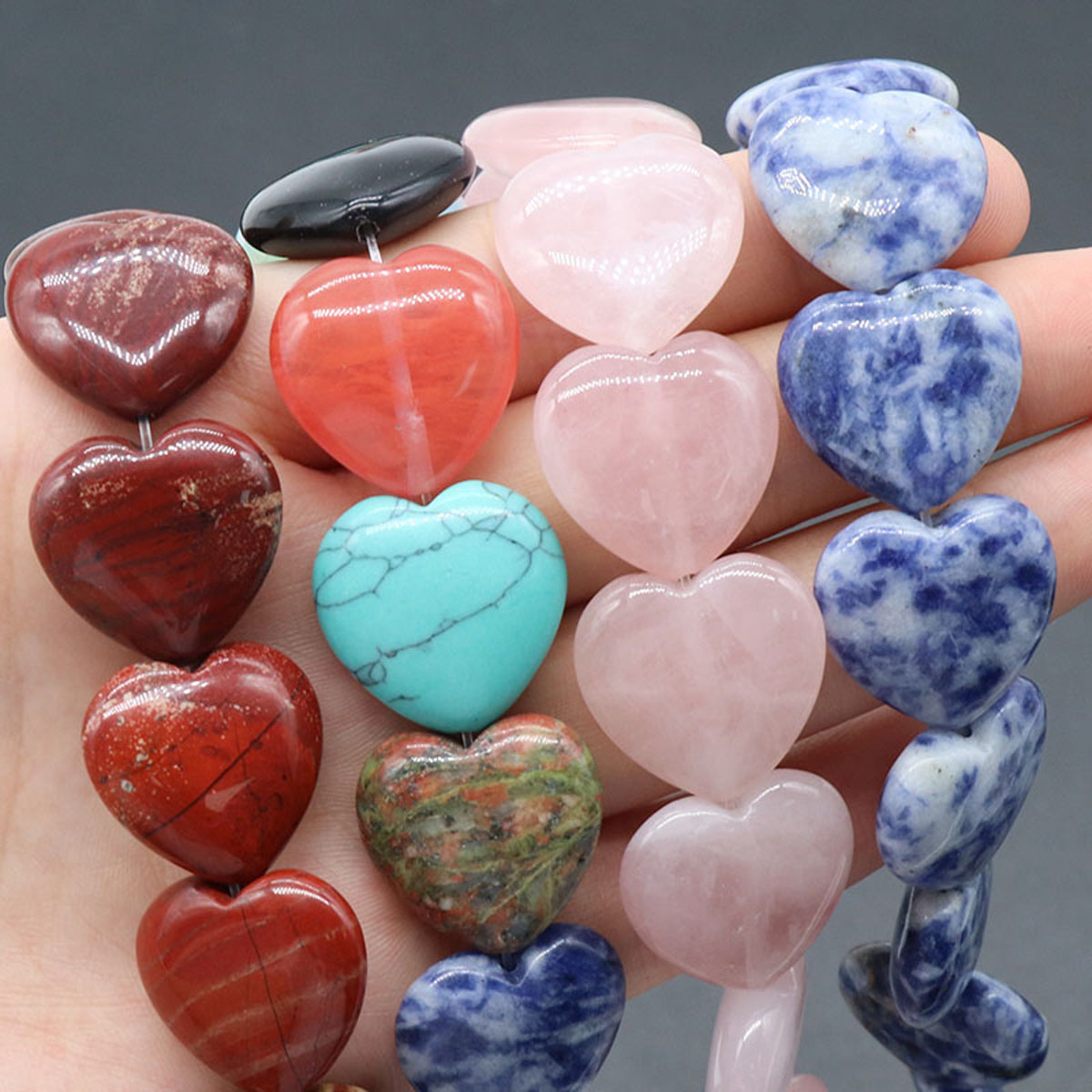 20Mm Natuurlijke Kristallen Stenen Kralen Rozenkwarts Opaal Agaat Hart Losse Spacer Kralen Voor Sieraden Maken Armband Ketting Accessoire