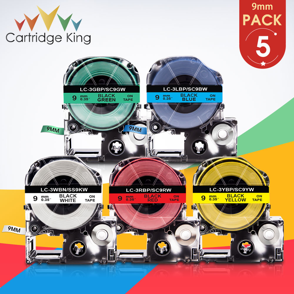 Mixed Colors SS12KW SC12RW SC12BW SC12YW SC12GW 12mm Label Tapes Black on White for Epson KingJim Label Maker LW-300 LW400 Print