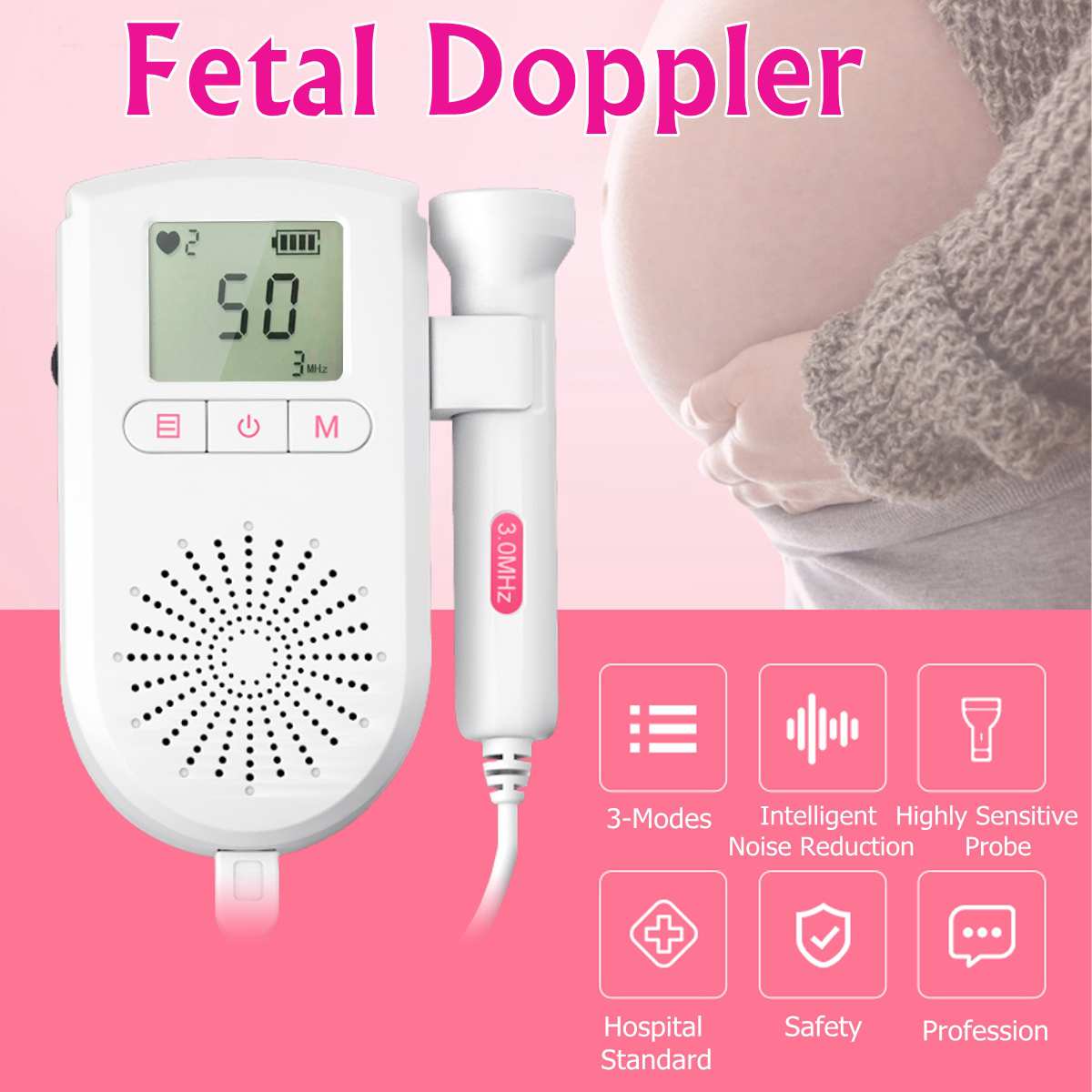 Baby Heartbeat Ultrasonic Tire Sound Meter Monitor Portable Household Hospital Equipment Doppler Fetal 3MHZ