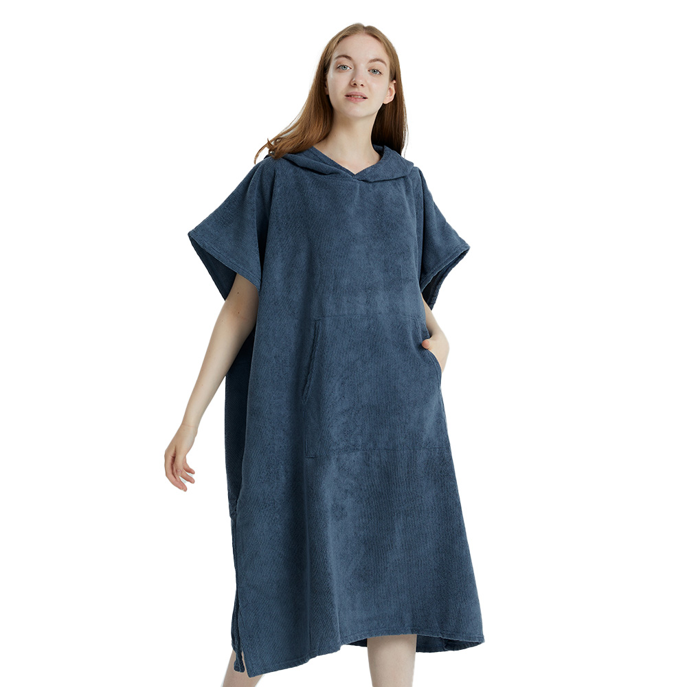 1 Stück (75*110cm) Mikrofaser-Handtuch-Poncho für Erwachsene, Frottee-Badehandtuch für Damen und Herren, Surfen-Umziehtuch: Marineblau