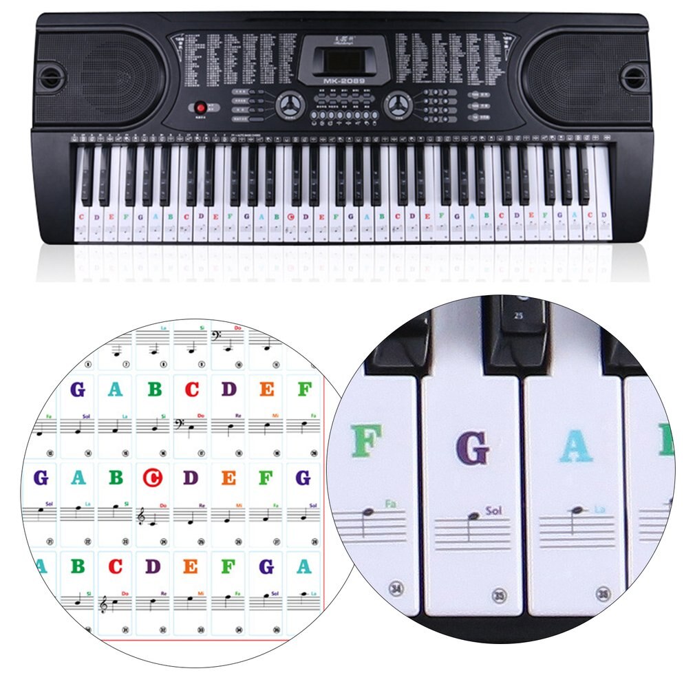 Transparent music decal notes piano keyboard stickers 54/61 or 88-key electronic piano piano spectrum sticker symbol