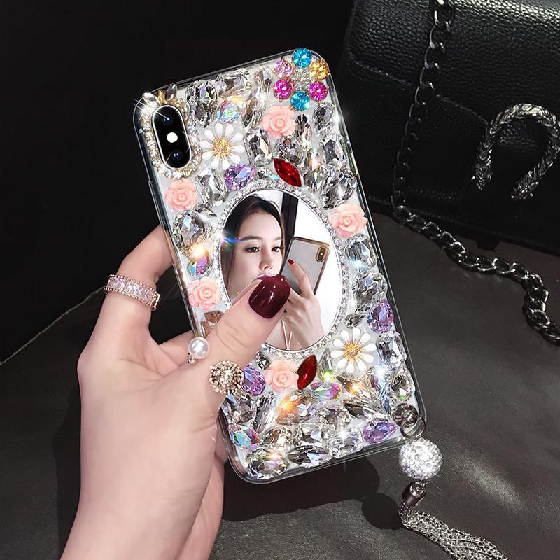 Coque de téléphone miroir strass pour Xiaomi Redmi Note 9s 9 pro Note max 8T 9 9A 10X 7 6 Poco X2 Funda Telefon Kilifi Coque en cristal