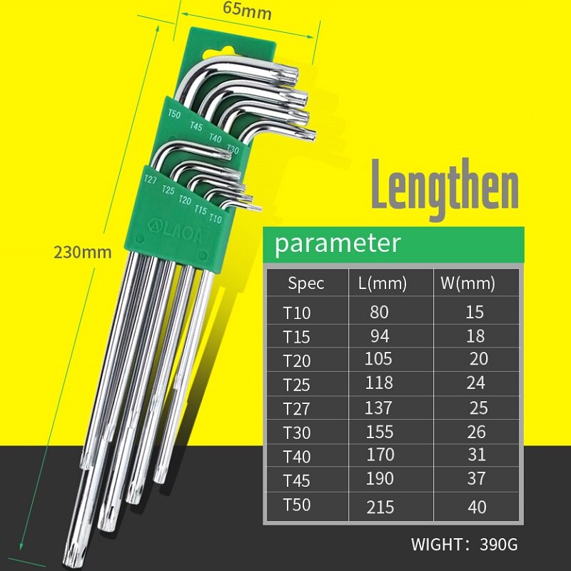 LAOA CR-V Hexagon Wrench Hex Allen Key with Middle Hole Screwdriver: LA319102 (Lengthen)