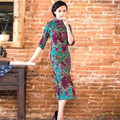 Vtido Qipao Bordado Azul Cheongsam Chino Tradicional Para Mujer Vtido De Noche Largo Sin Palda Para Boda Y Fita De 153,39 € | DHgate