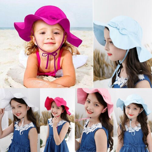 Toddler Kids Baby Girl Sun Hat Brim Summer Bucket Beach Headwear Cap 5 Colors AU