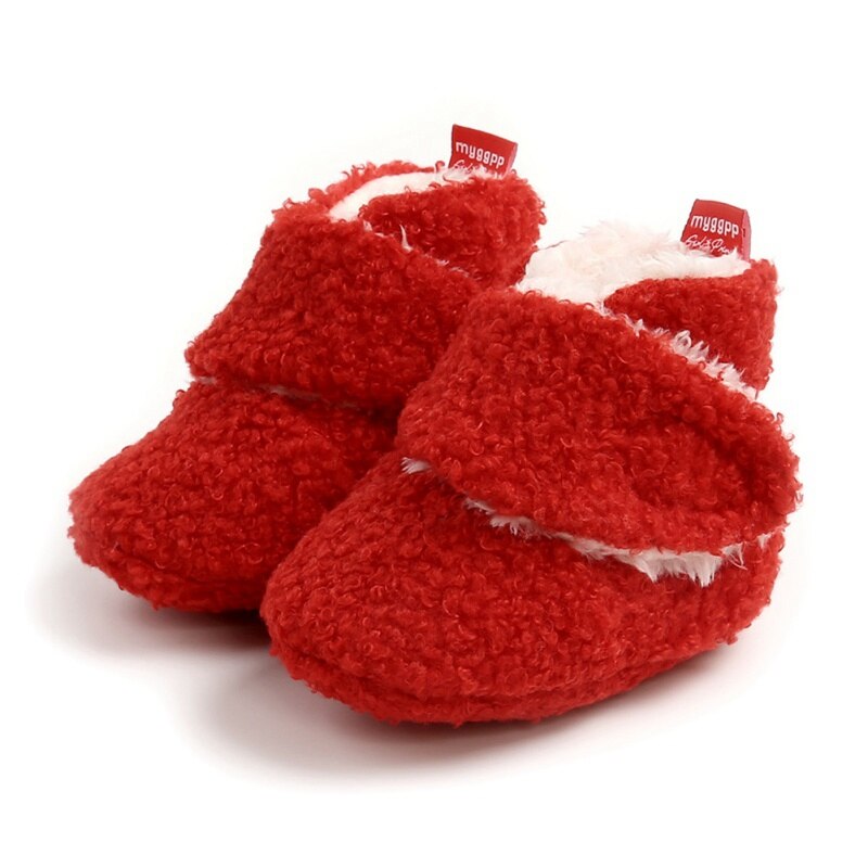 Inverno do bebê recém-nascido meninas botas de neve sapatos sólida cashmere de pelúcia retalhos botas moda fundo macio sapatos berço quente: R / M