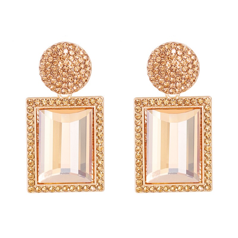 JUJIA Luxury Champagne Crystal Earrings For Women Geometric Shiny Rhinestone Dangle Earring Party Jewelry: 54607-CE