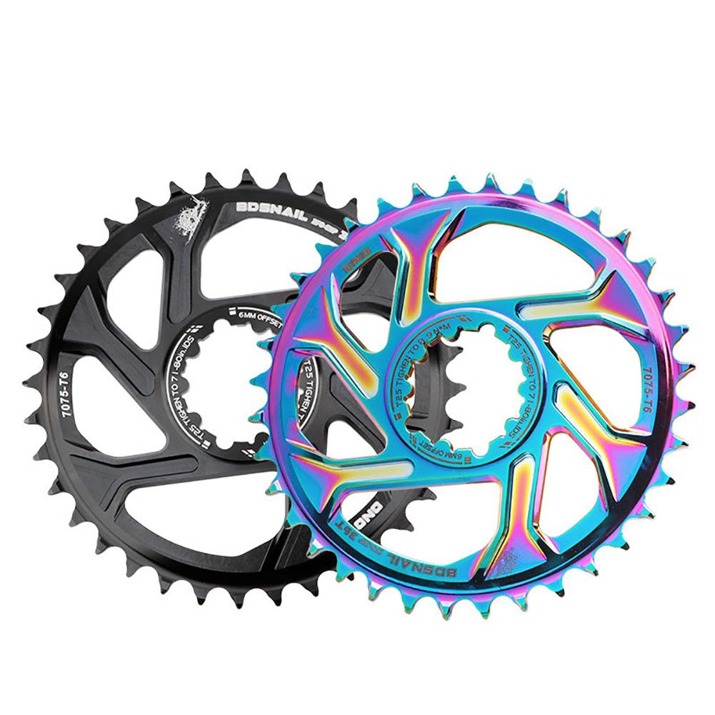 Plato ultraligero para bicicleta de montaña, aleación de aluminio, 30, 32, 34, 36, 38T, 6mm, bandeja de disco único, colorida/negra