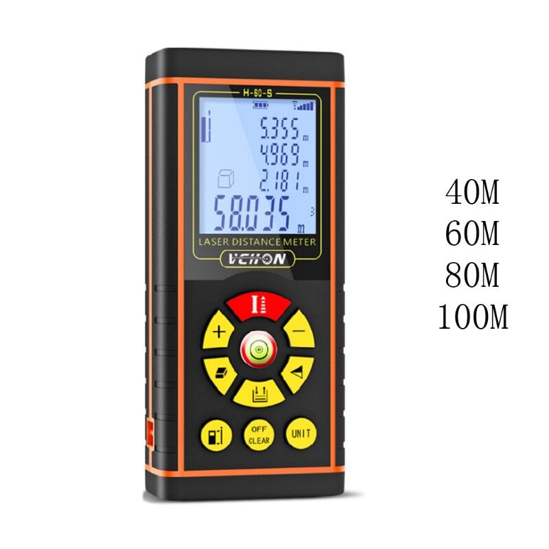 40/60/80/100m Handheld Infrared Ray Distance Meter 360°Level Bubble Area Measure
