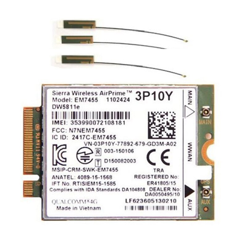 E7270 E7470 E7370 E5570 Lte 4G Internet Module EM7455 DW5811E 3P10Y Met 3x Antennes: Default Title