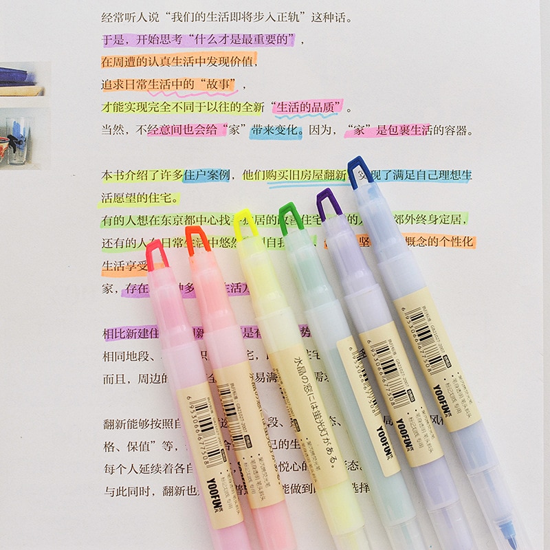 6Pcs/Set Double head Highlighters Pastel Highlighter Pen Fluorescence Markers for Journaling School Office Supplies