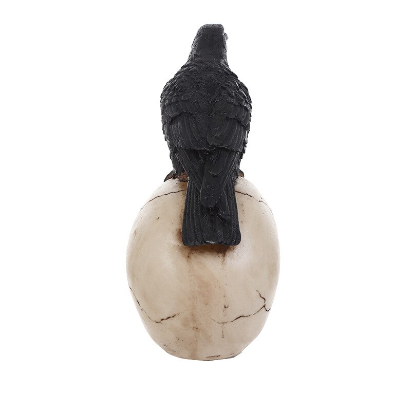 21cm Resin Crow Skull Horror Figurines Sculpture Ornament Halloween Party Decor Garden Statues Personality Art Skull Head