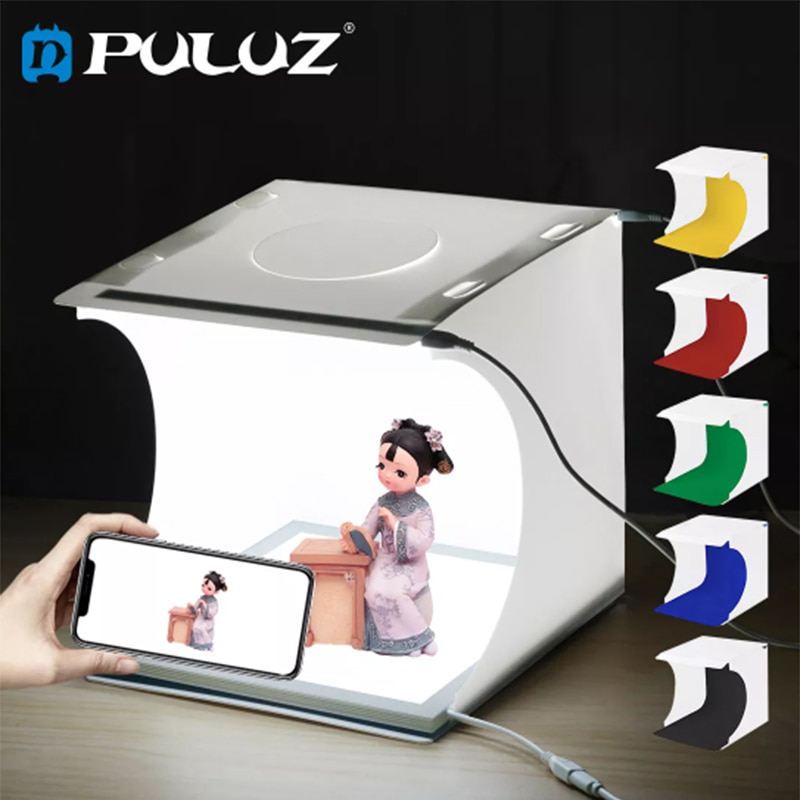 PULUZ 20cm Mini Studio Light Box LED Studio Panel Photo Shooting tenda 6 sfondi Kit Lightbox senza ombra fotografia Soft Box