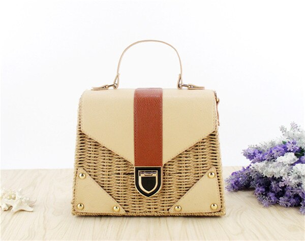 bohème paille sacs pour femmes plage sacs à main été Vintage rotin sac à la main tricoté sac à bandoulière: brown