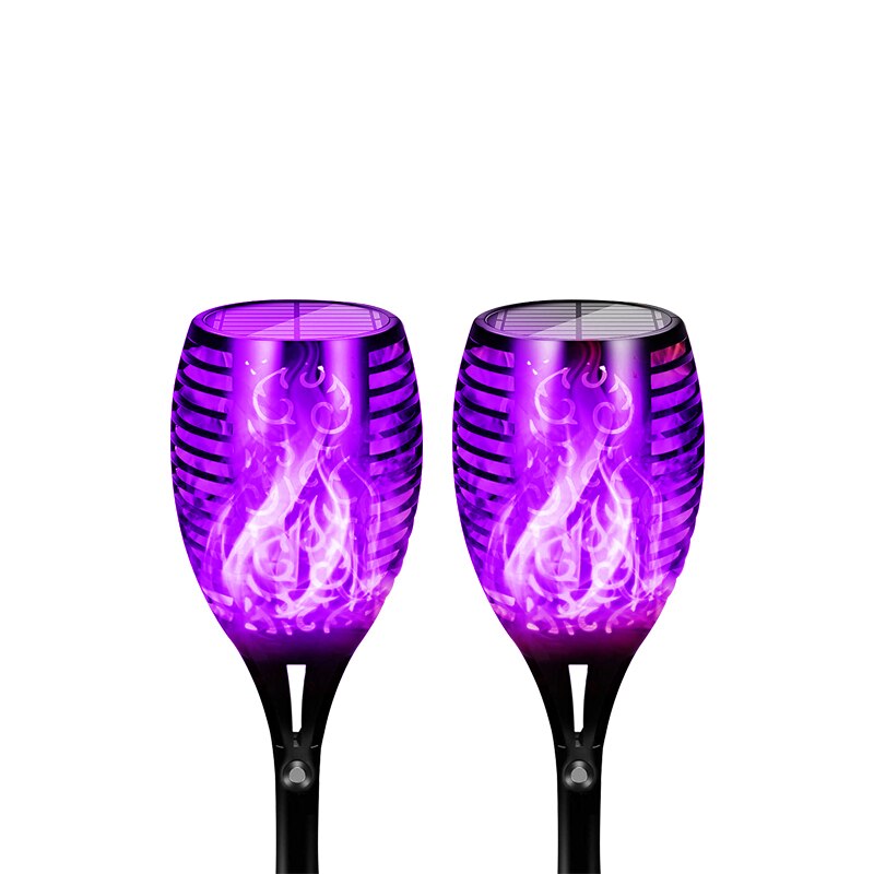 Solar Powered LED Torch Flickering Light 12/33LED Garden Decoration Lawn Lights Waterproof Yellow Blue Purple Lights: Purple-2PACK / 33LEDS