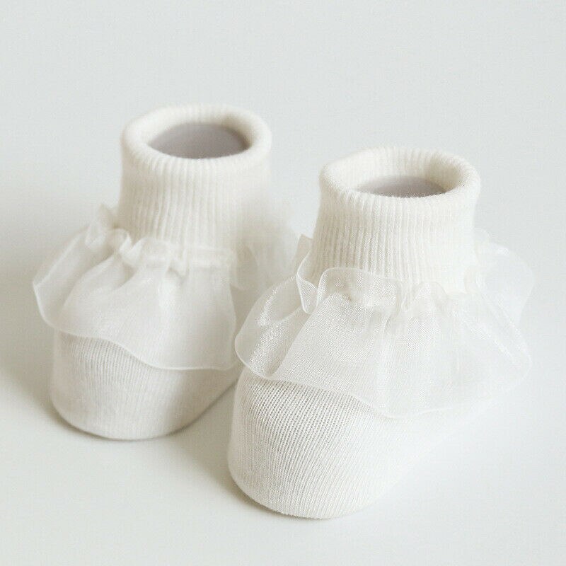 Baumwolle Baby Socken Spitze Prinzessin Socken Baby Mädchen Anti Slip Wärmer Ankle Socken Weiß Rosa Grün Gelb: WHITE / M