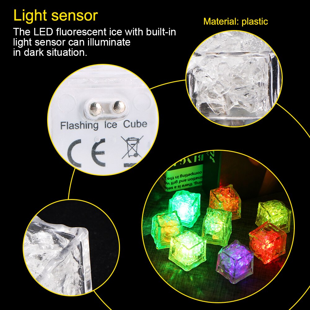 1/12 stücke Eiswürfel Licht Mehrfarbig Dekorative LED Flüssigkeit Sensor Eiswürfel LED glühen hell hoch Für Bar Verein Hochzeit partei Champagner