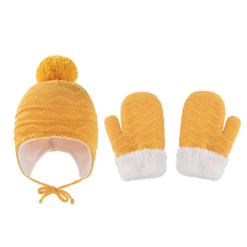 Gants en cachemire pour enfants de 1 à 3 ans, ensemble deux pièces en velours pour garçons et filles de 4 à 6 ans: YELLOW